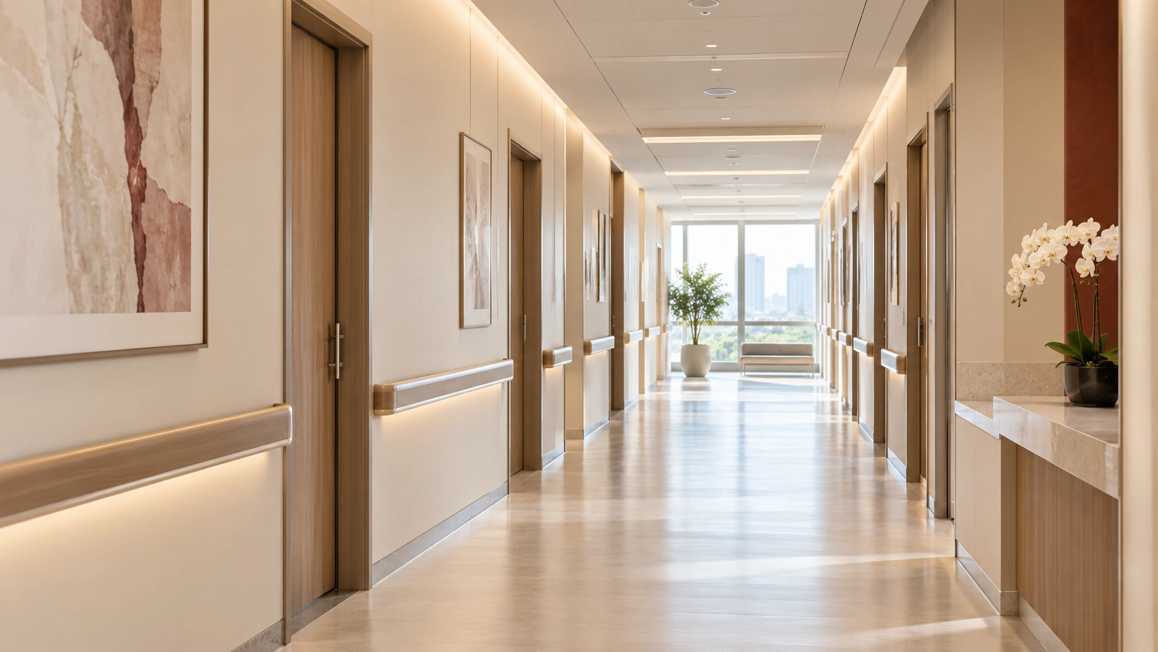 Calm hospital corridor at Clemenceau Medical Center