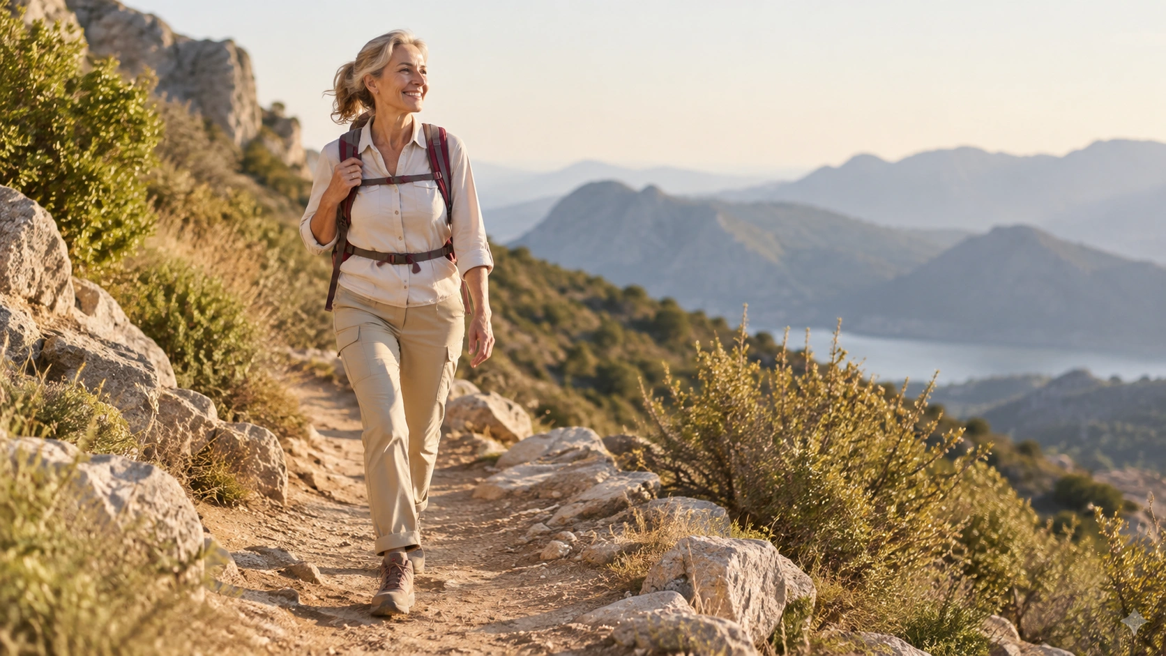 Active person in their fifties hiking or cycling, unrestricted