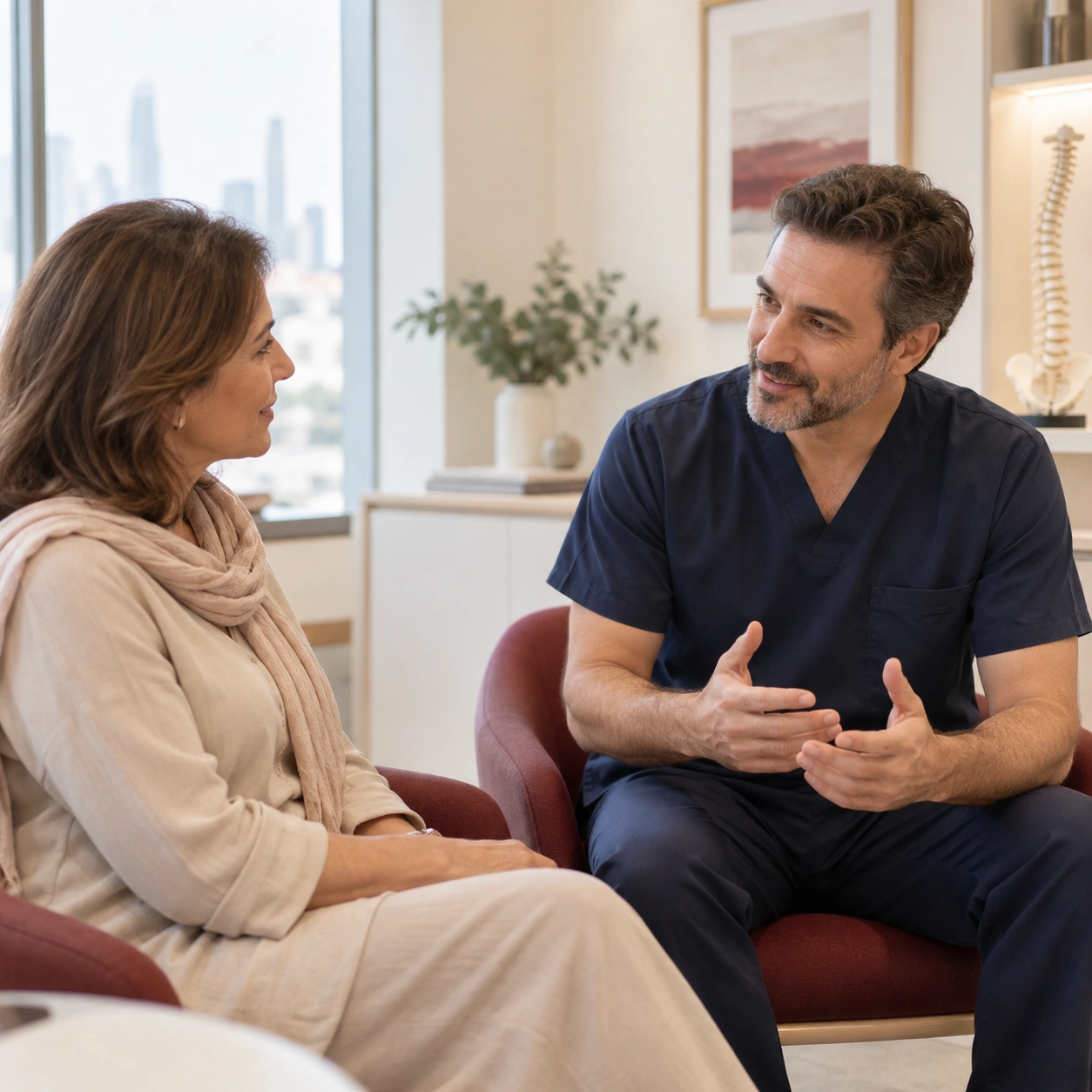 Surgeon speaking warmly with a patient