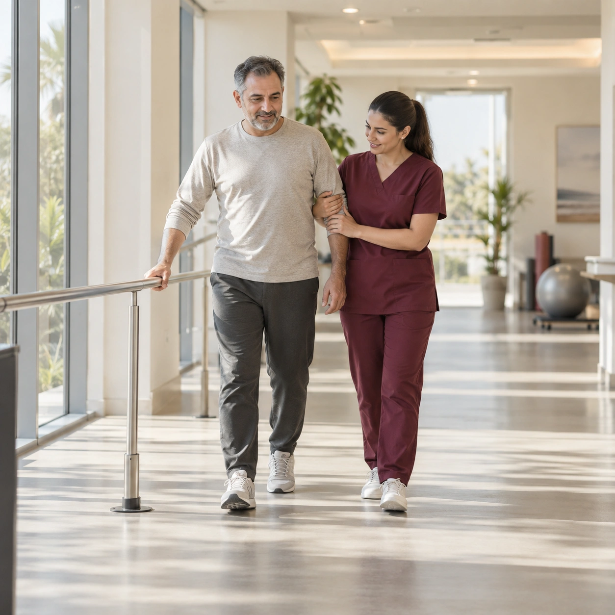 Patient walking with a physiotherapist