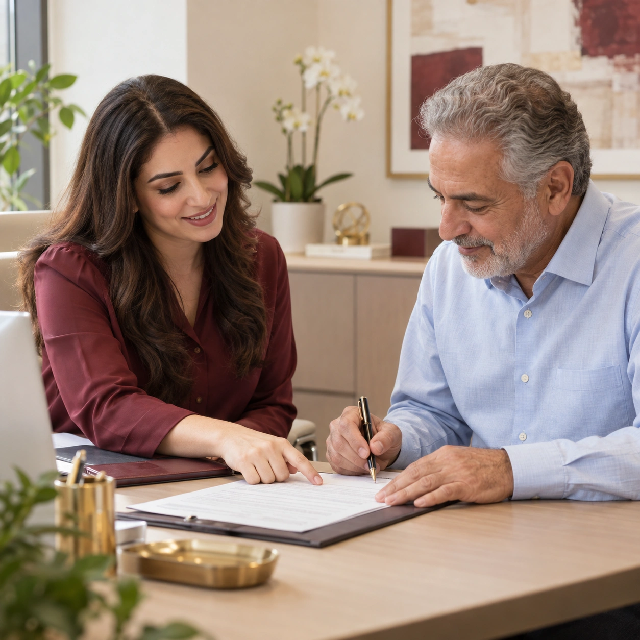 Coordinator helping a patient with paperwork