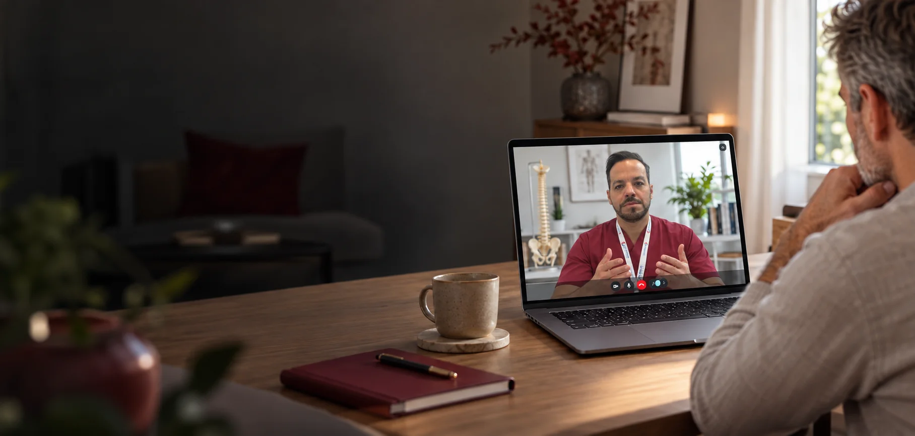 A patient consulting with a ProSpine doctor over a video call from home